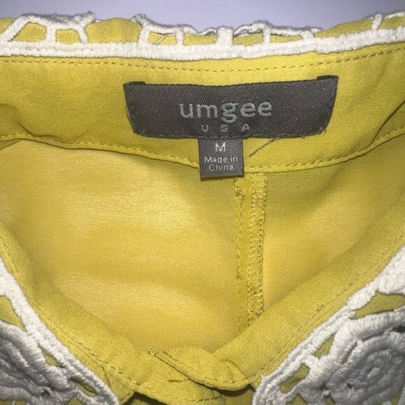 Umgee USA Mustard Yellow Blouse with Crochet Collar – Size M - Picture 10 of 11